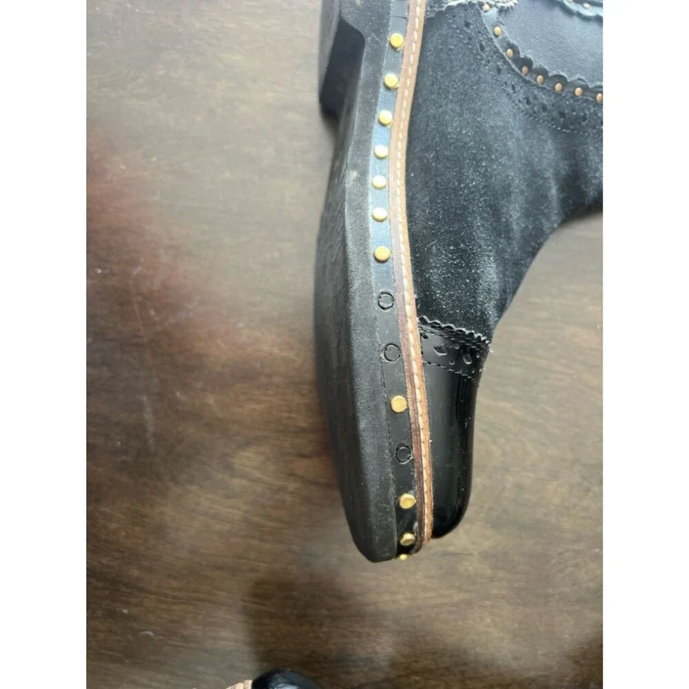 Free People Atlas Chelsea 7/7.5 Black Suede & Patent Leather Studded Ankle Boots